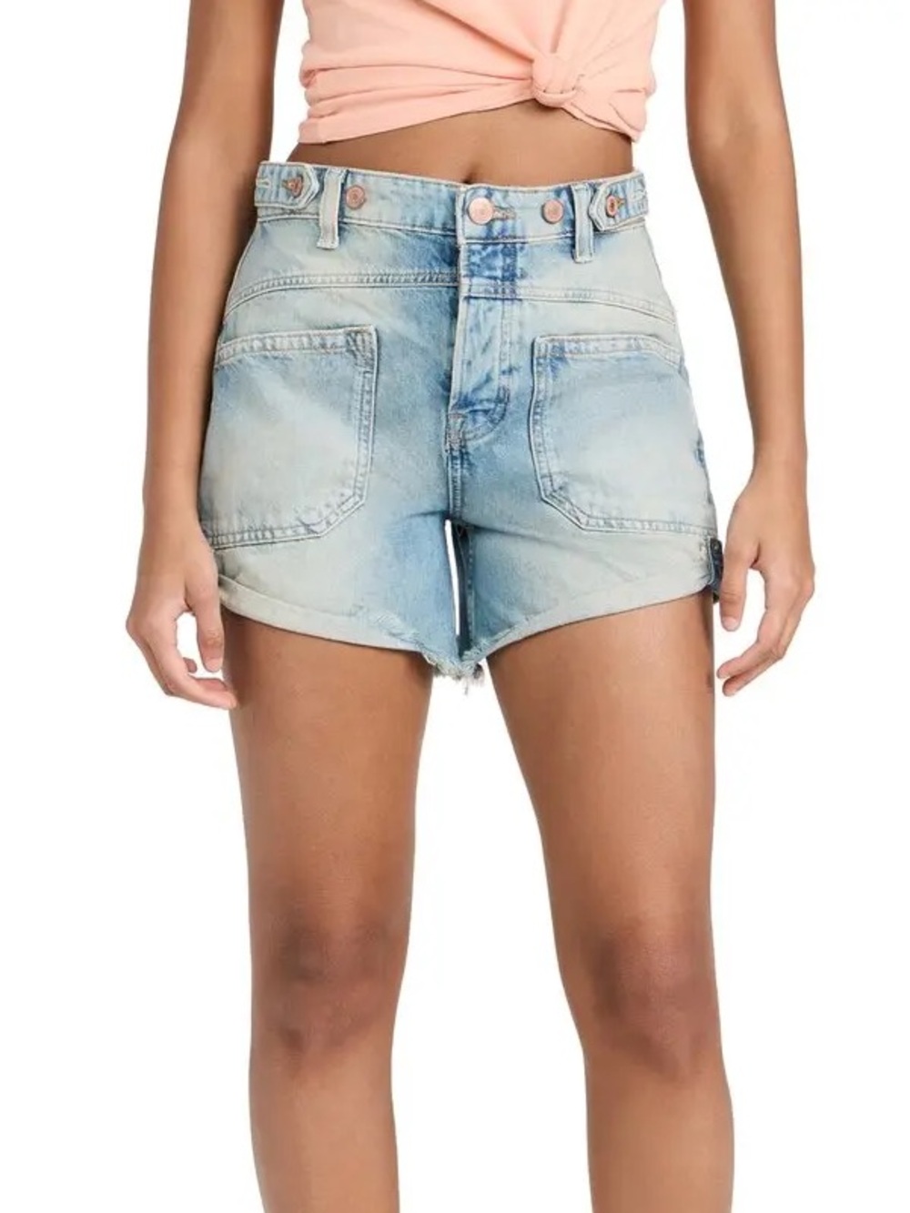 Free People Palmer High Rise Light Wash Distressed Denim Shorts Blue Size 33